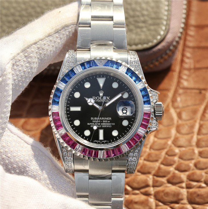 Submariner Silver Blue / Red Diamond 40mm - Orolen