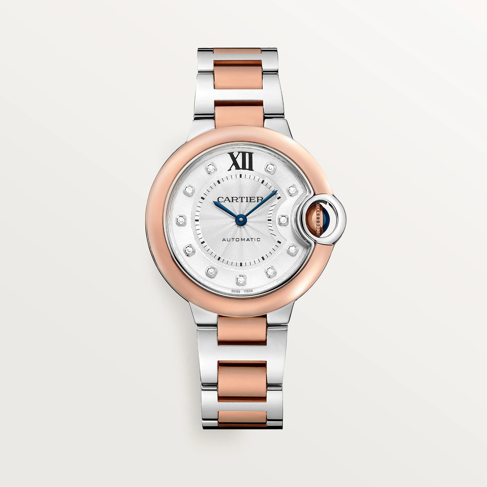 C@RTIER Ballon Bleu 33 mm Stainless steel & Rose Gold & Diamonds Lady��s Watch, W3BB0021