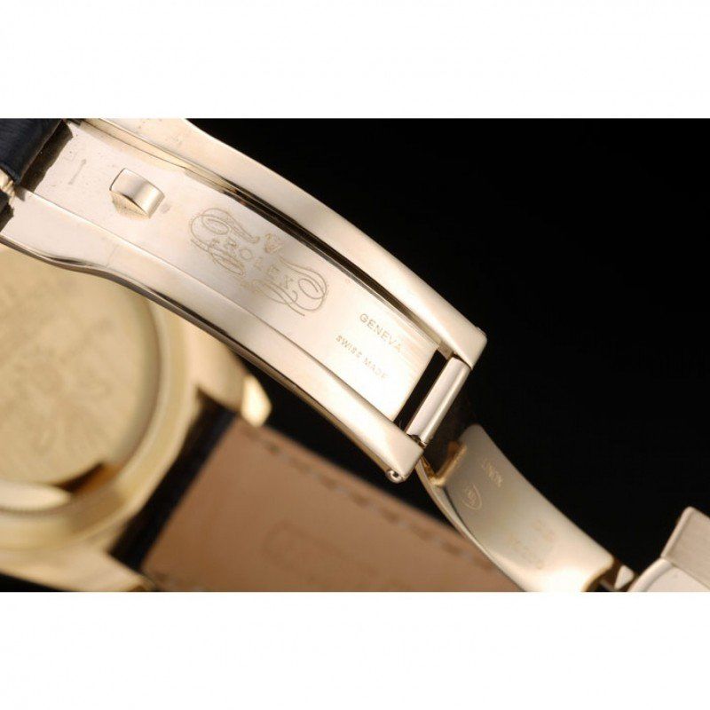 Rolex Daytona Gold Case Blue Dial Black Leather Strap - Orolen