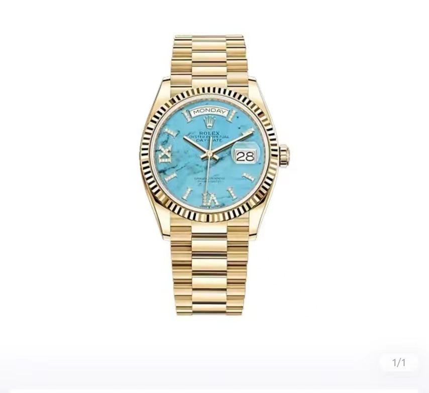 rol€x Day-Date 36mm Blue Diamond Dial Yellow Gold President Automatic Watch m128238-0071