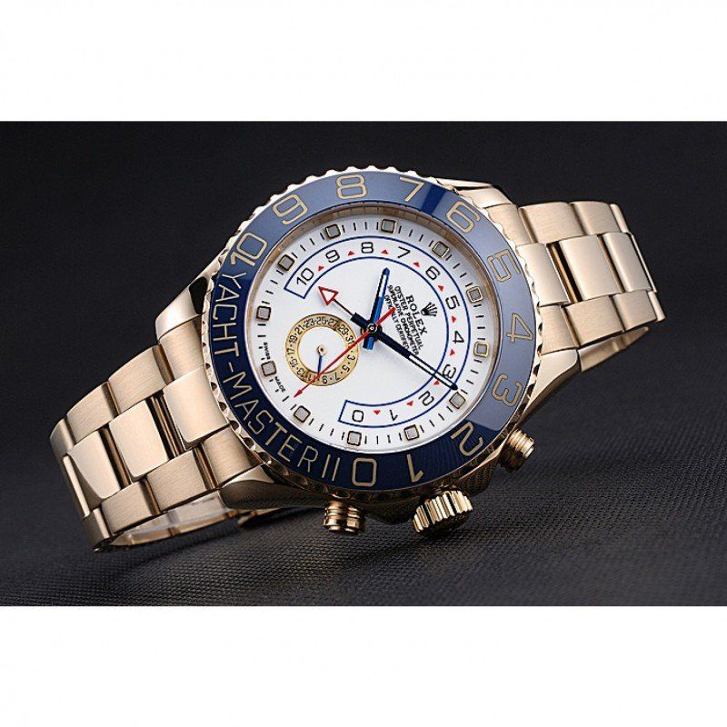 Rolex Yacht-Master II White Dial Blue Bezel Gold Bracelet 622271 - Orolen