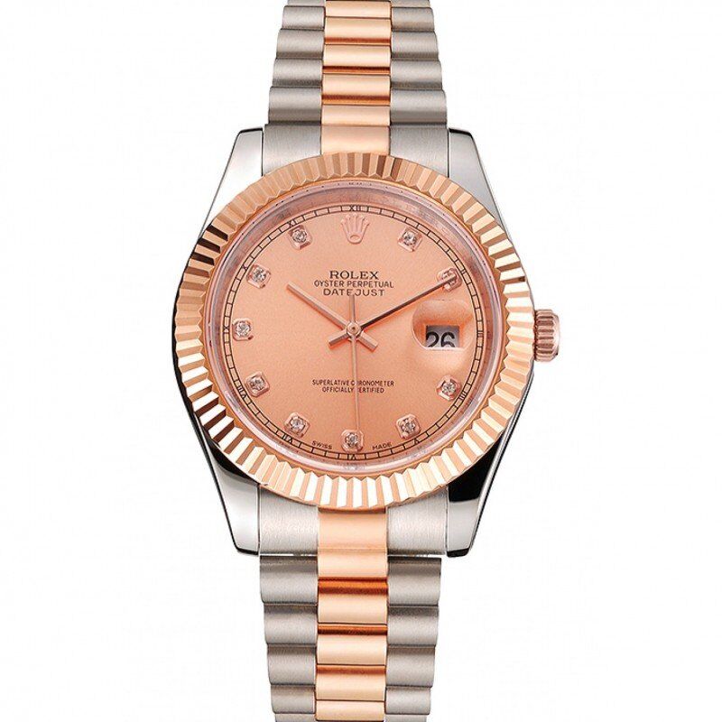 rol€x Datejust Rose Gold Dial And Bezel Stainless Steel Case Two Tone Bracelet