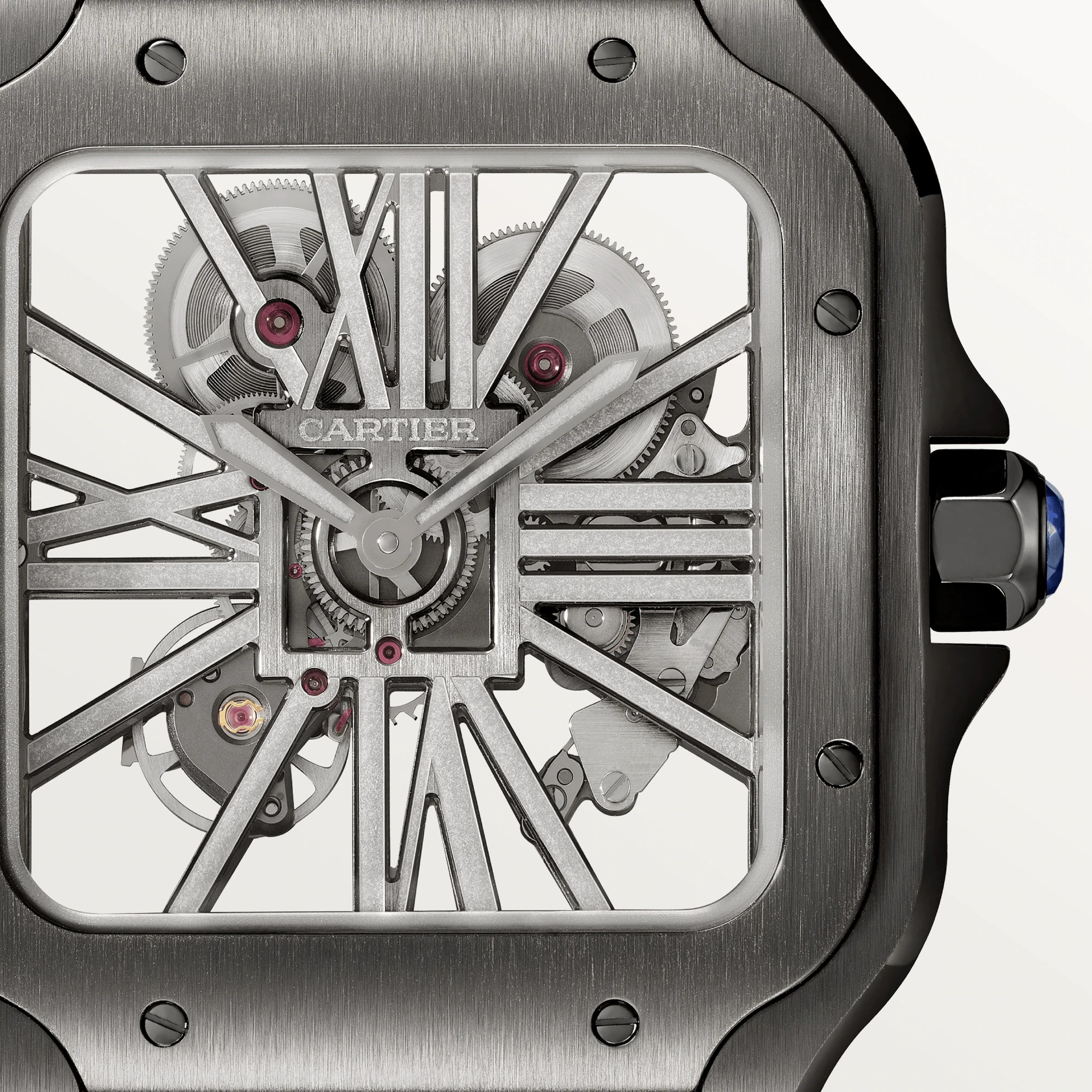C@RTIER Santos Skeleton Black Steel Men��s Watch, WHSA0009