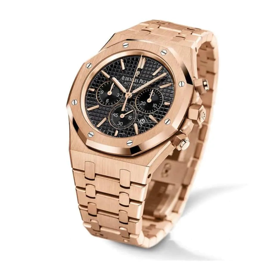 AUDEM@RS P!GUET Royal Oak Chronograph 41MM Rose Gold Bracelet �?Black Dial