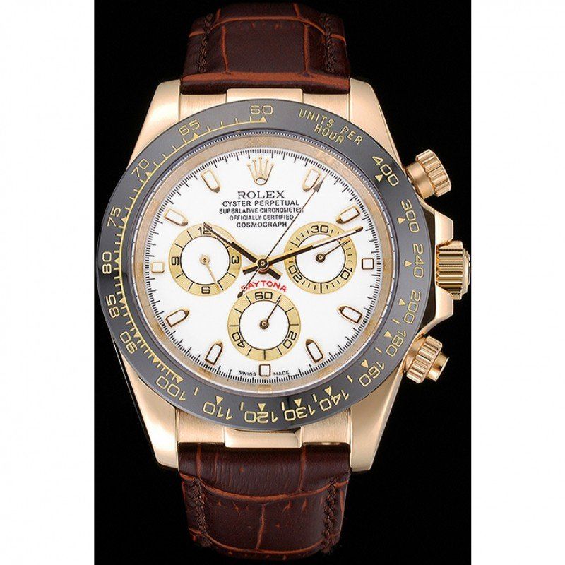 rol€x Cosmograph Daytona Gold Case White Dial Brown Leather Bracelet 622633