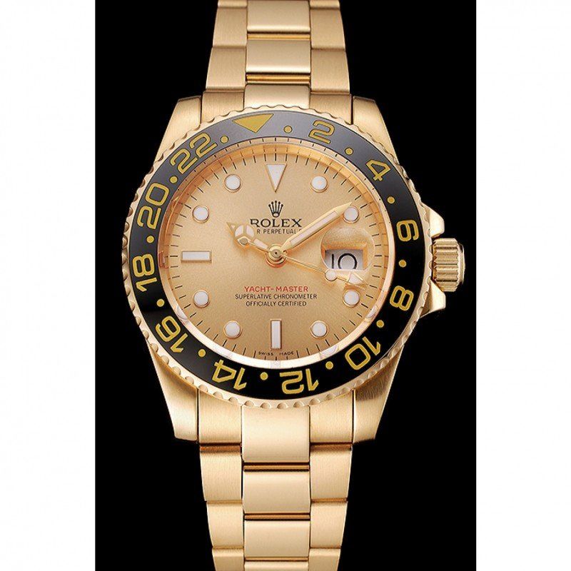 Swiss rol€x GMT Master II Gold Dial Black Bezel Gold Case And Bracelet 1453749