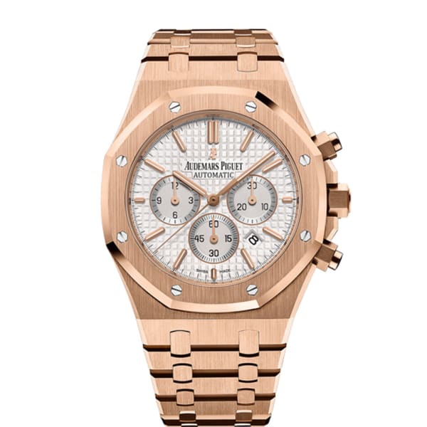 AUDEM@RS P!GUET Royal Oak Chronograph Silver Dial 41mm 18k Rose Gold Watch 26320OR.OO.1220OR.02