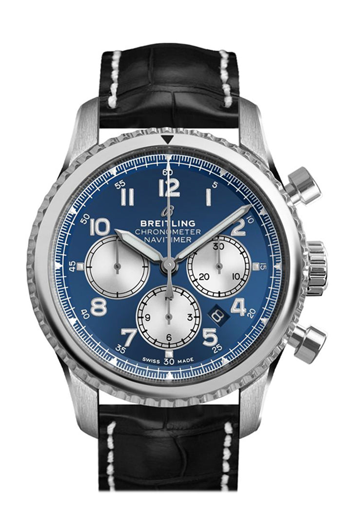 BRE!TLING Navitimer Chrono Blue Dial Black Croc Tang AB0117131 C1P1