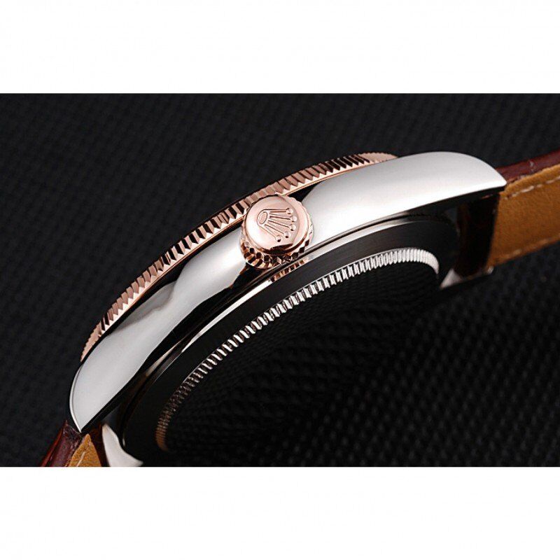 Rolex Cellini Gold Dial And Bezel Stainless Steel Case Brown Leather Strap 622840 - Orolen