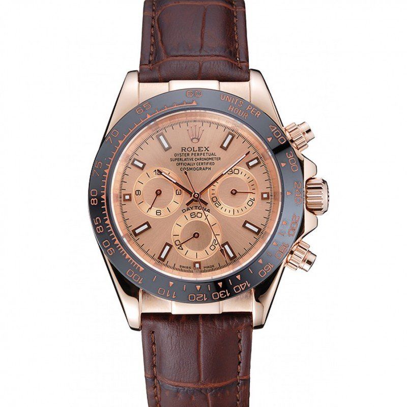 rol€x Cosmograph Daytona Brown Dial Rose Gold Case Brown Leather Bracelet 1454243