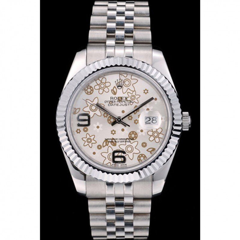 rol€x DateJust Stainless Steel Ribbed Bezel Flower Silver Dial 41983