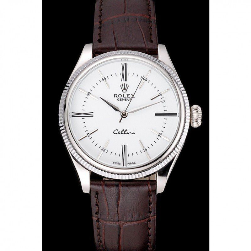 Rolex Cellini White Dial Stainless Steel Case Brown Leather Strap 622839 - Orolen