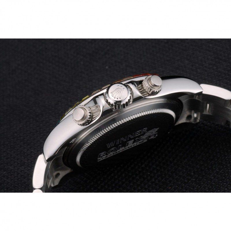 Rolex Daytona Cosmograph Rainbow Crystals Bezel Stainless Steep Strap Black Dial 80250 - Orolen