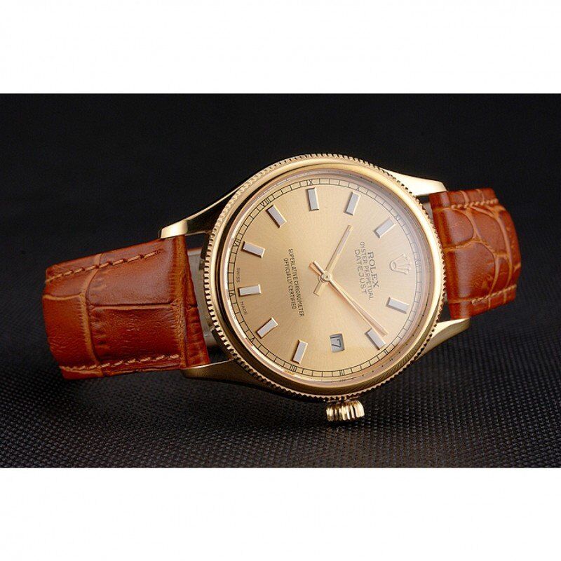 Rolex Datejust Gold Dial Gold Case Light Brown Leather Strap - Orolen