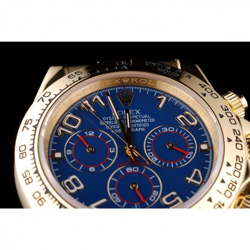 Rolex Daytona Gold Case Blue Dial Black Leather Strap - Orolen