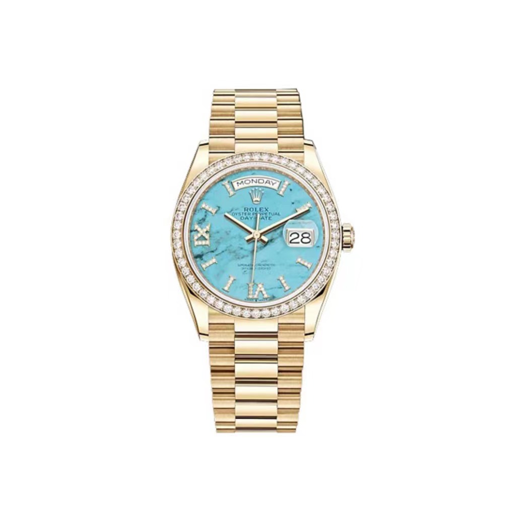 rol€x Day-Date 36mm Blue Ombre Diamond Dial Yellow Gold President Automatic Watch 128348rbr-0037