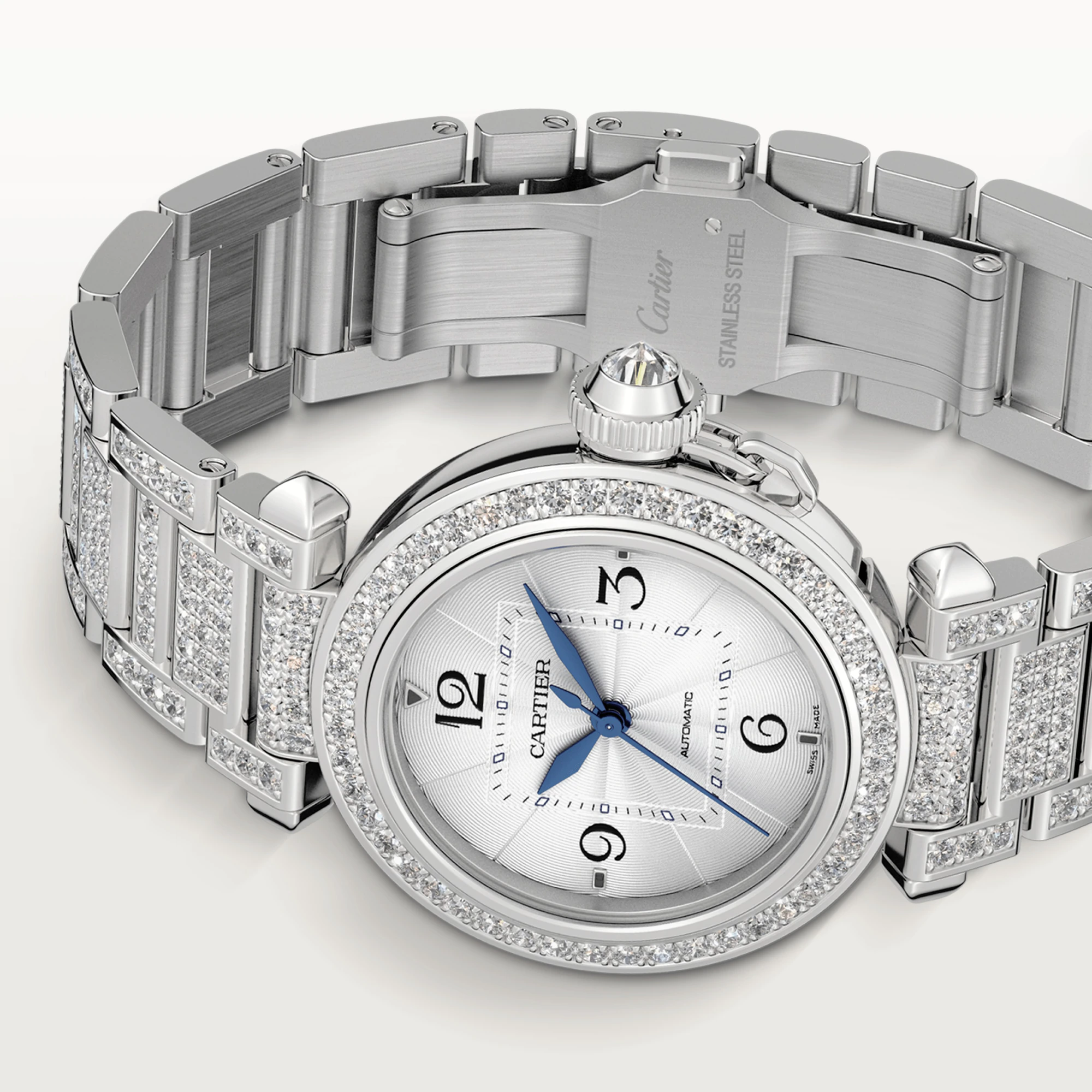 Cartier Pasha de Cartier 35mm 18K White Gold & Diamonds Lady��s Watch, WJPA0014 - Orolen