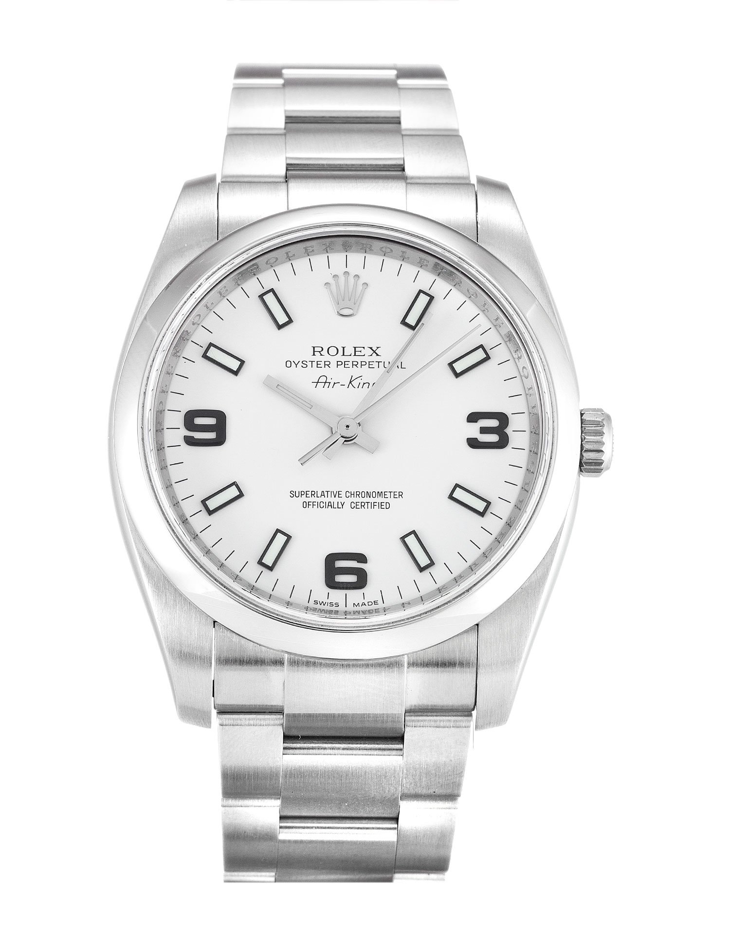 rol€x Air-King White Quarter Arabic 114200