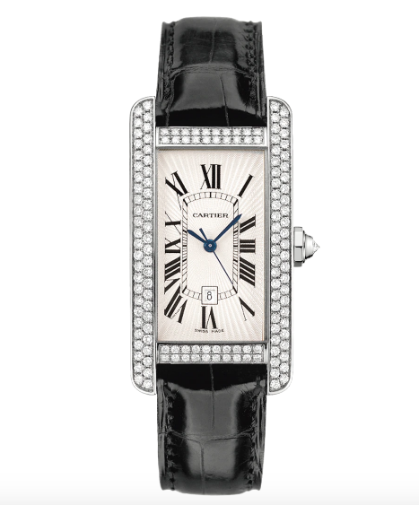 C@RTIER Tank Am��ricaine Medium Model 18K White Gold & Diamonds Ladies Watch, WJTA0031