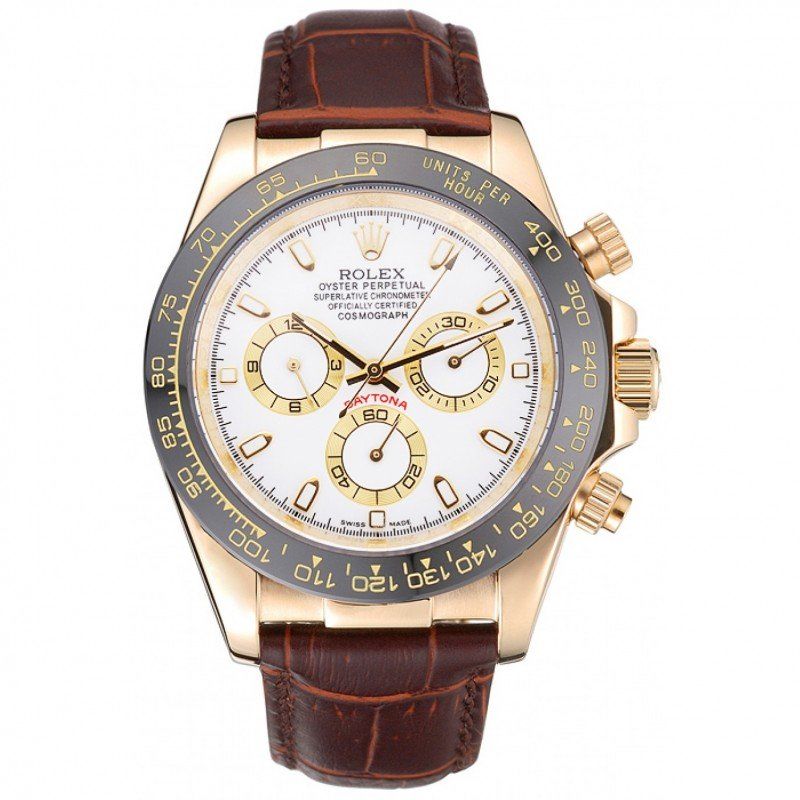 rol€x Cosmograph Daytona Gold Case White Dial Brown Leather Bracelet 622633