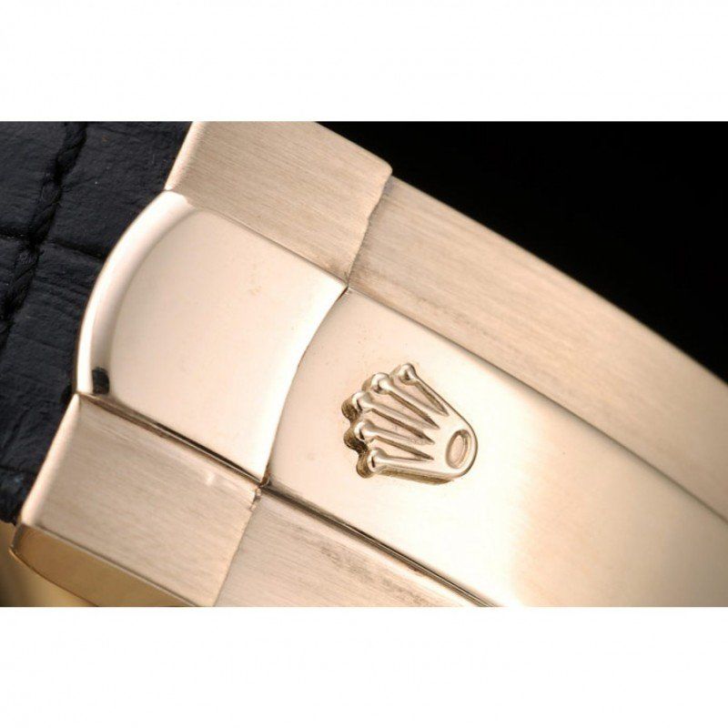 Rolex Daytona Gold Case Blue Dial Black Leather Strap - Orolen