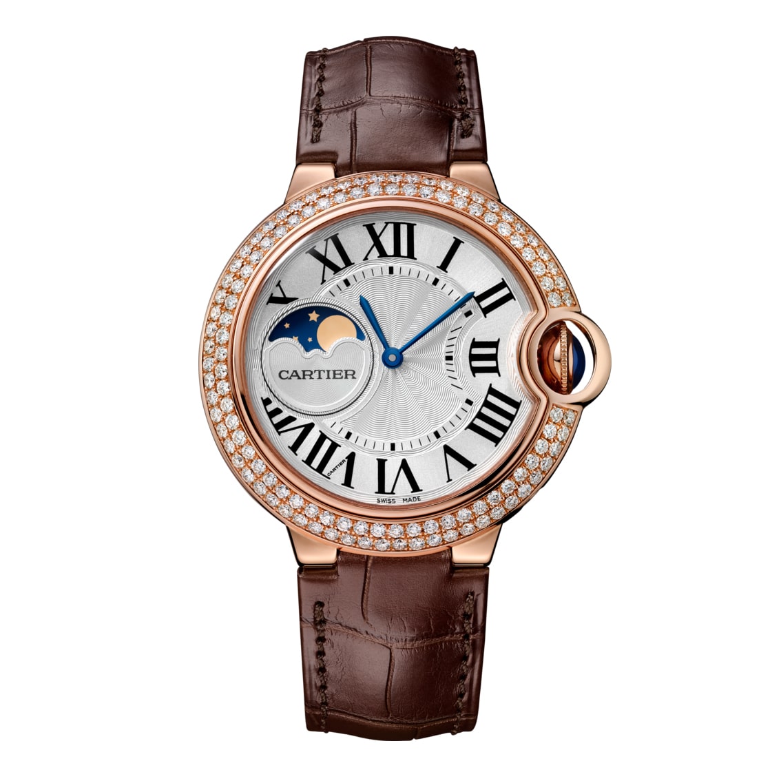 C@RTIER Ballon Bleu Moon Phase 37mm 18K Rose Gold & Diamonds Lady��s Watch, WJBB0027