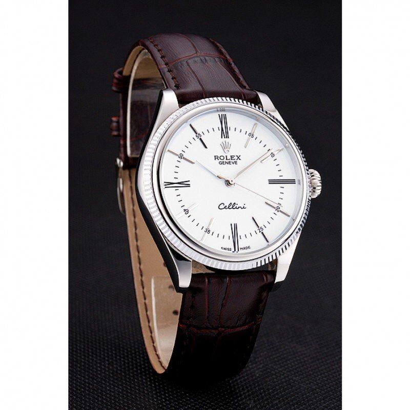 Rolex Cellini White Dial Stainless Steel Case Brown Leather Strap 622839 - Orolen