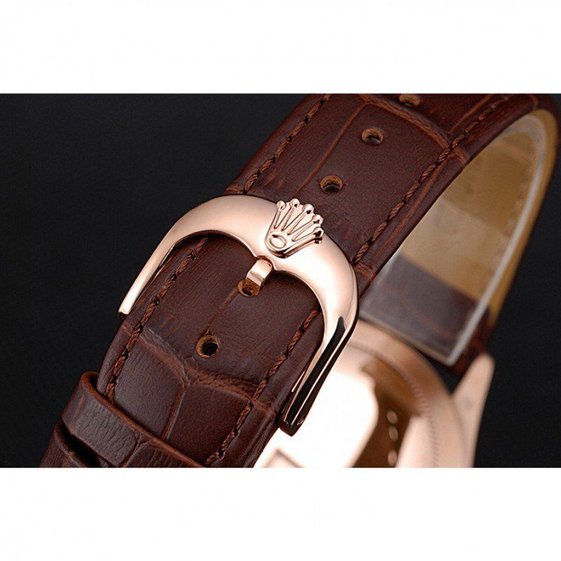 Rolex Cellini White Rose Dial Gold Case Brown Leather Bracelet 622725 - Orolen