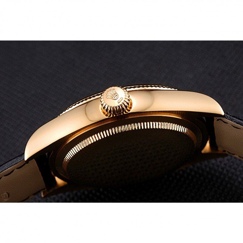 Rolex Cellini Black Dial Gold Case Black Leather Strap 622832 - Orolen