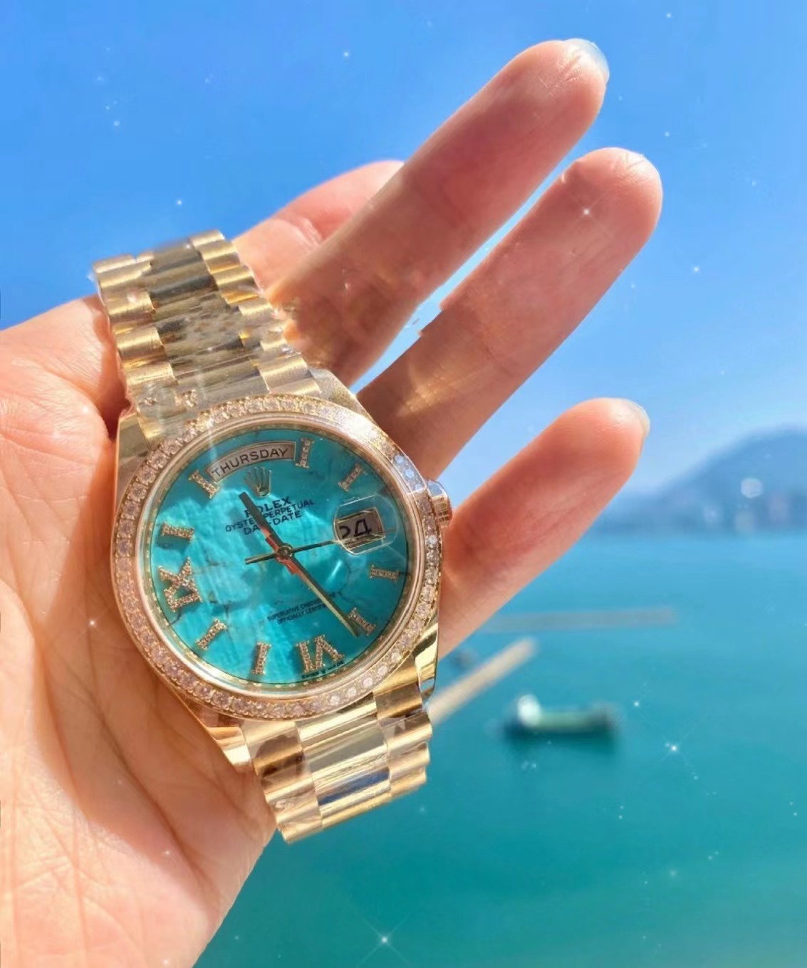 Rolex Day-Date 36 Blue Ombre Diamond Dial Yellow Gold President Automatic Watch 128348rbr-0038 - Orolen