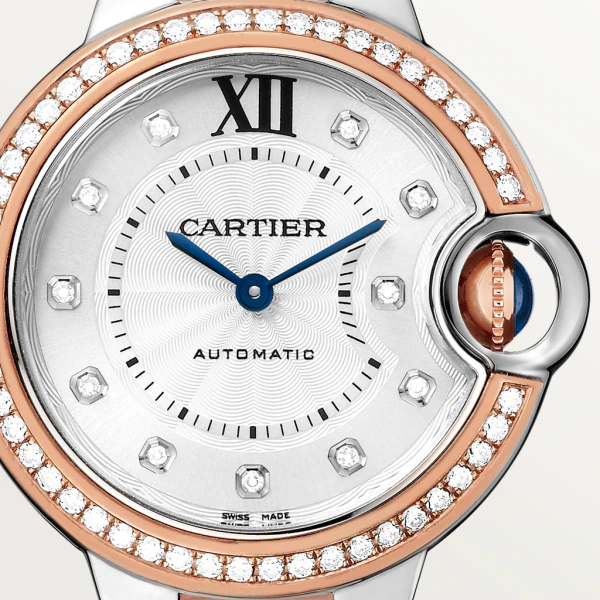 C@RTIER Ballon Bleu 28 mm Stainless steel & Rose Gold & Diamonds Lady��s Watch, W3BB0025