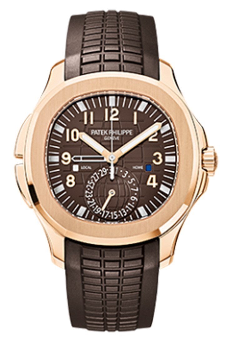 PAT€K PHIL!PPE Aquanaut Brown Embossed Arabic Dial Rose Gold Composite Men's Watch 5164R-001