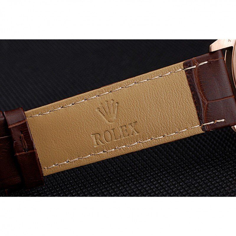 Rolex Cellini White Rose Dial Gold Case Brown Leather Bracelet 622725 - Orolen