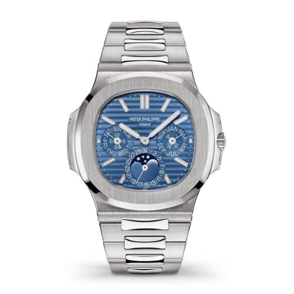 PAT€K PHIL!PPE Nautilus White Gold 5740-1G-001 with Blue Sunburst dial