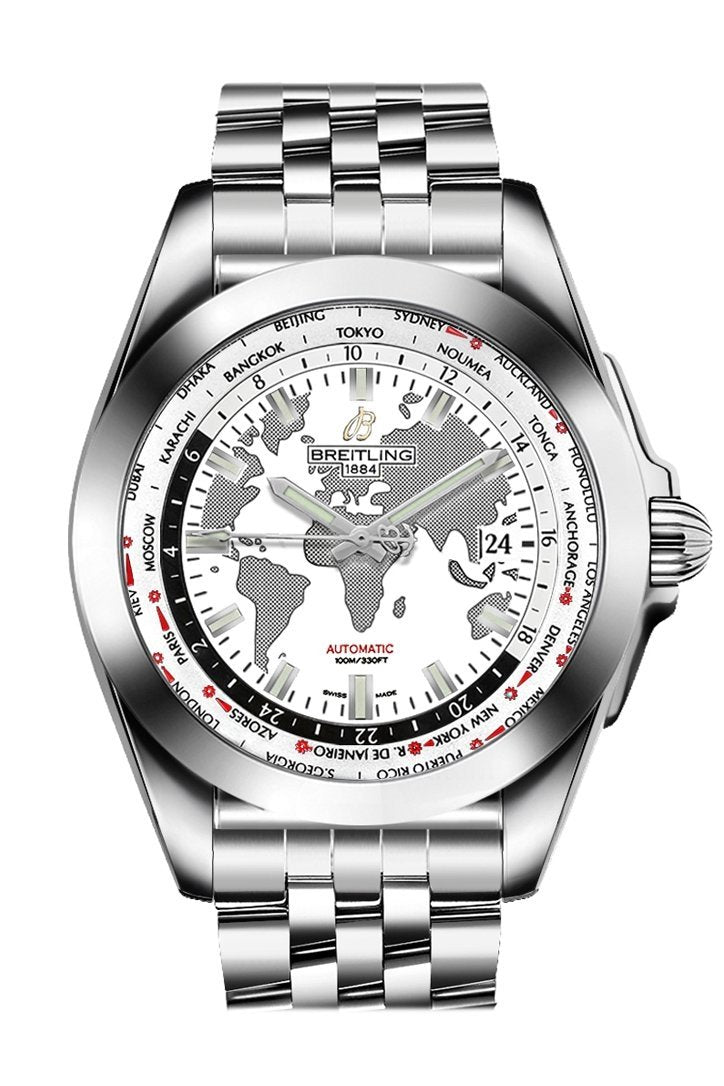 BRE!TLING Galactic Unitime White Dial Stainless Steel Automatic Men's Watch WB3510U0/A777/375A
