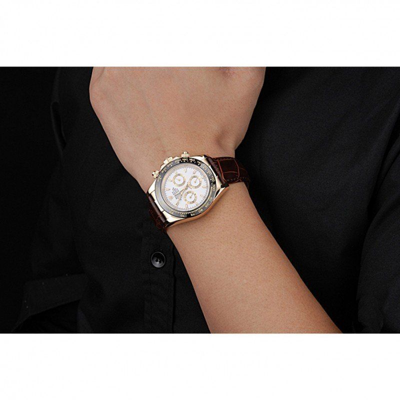 Rolex Cosmograph Daytona Gold Case White Dial Brown Leather Bracelet 622633 - Orolen