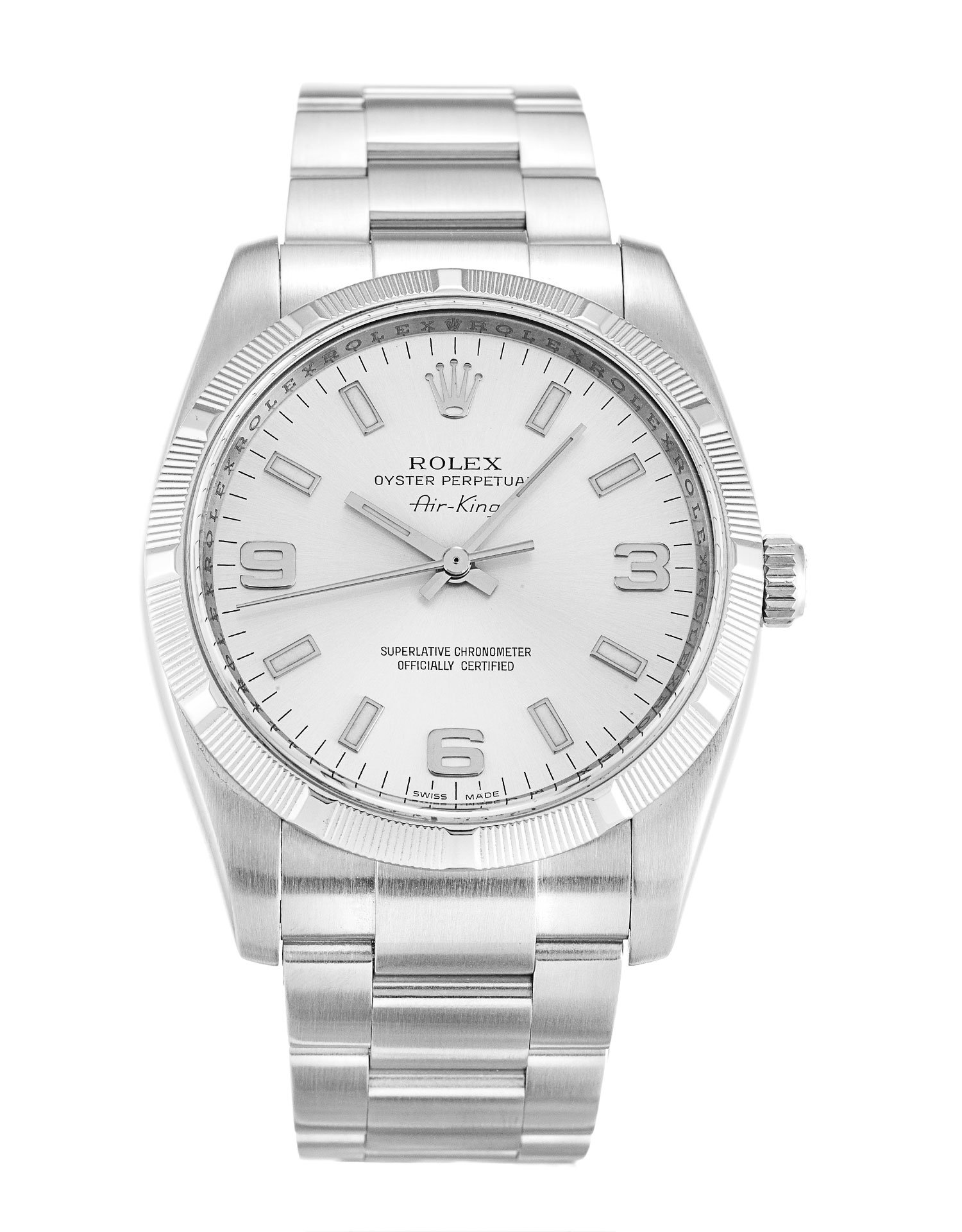 rol€x Air-King Silver Quarter Arabic 114210