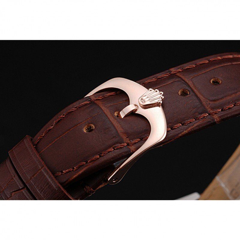 Rolex Cellini Gold Dial And Bezel Stainless Steel Case Brown Leather Strap 622840 - Orolen