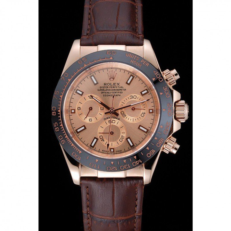 rol€x Cosmograph Daytona Brown Dial Rose Gold Case Brown Leather Bracelet 1454243