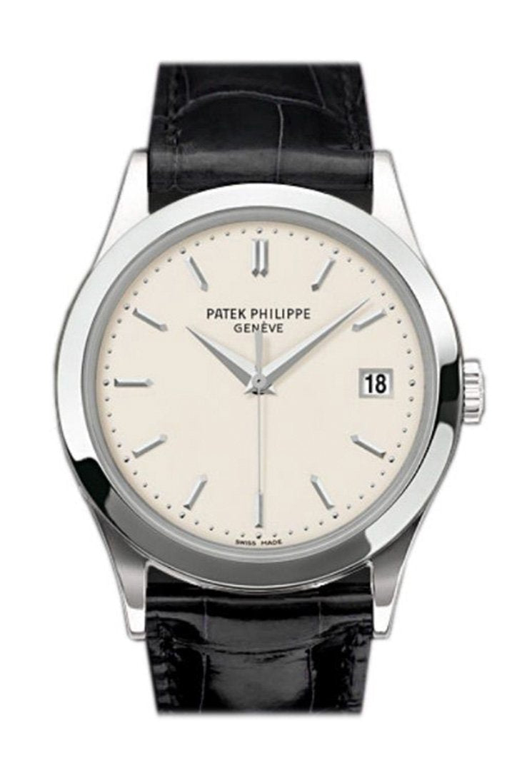 PAT€K PHIL!PPE Calatrava Opaline White Dial 18kt White Gold Men's Watch 5296G-010