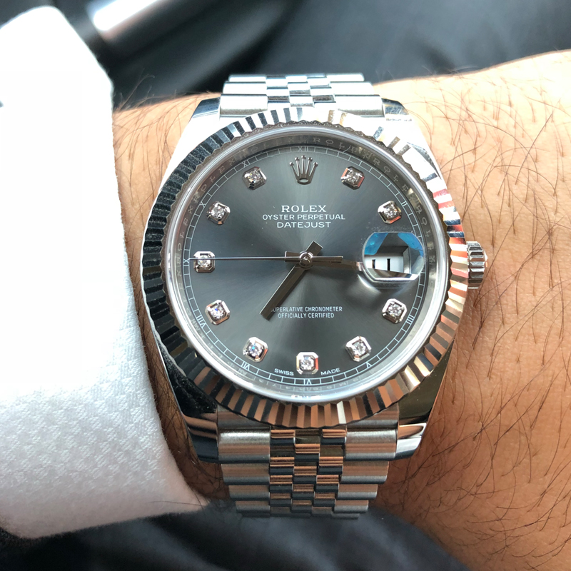 Rolex DateJust 41 Rhodium Diamond Dial 126334 Steel & 18k White Gold - Orolen