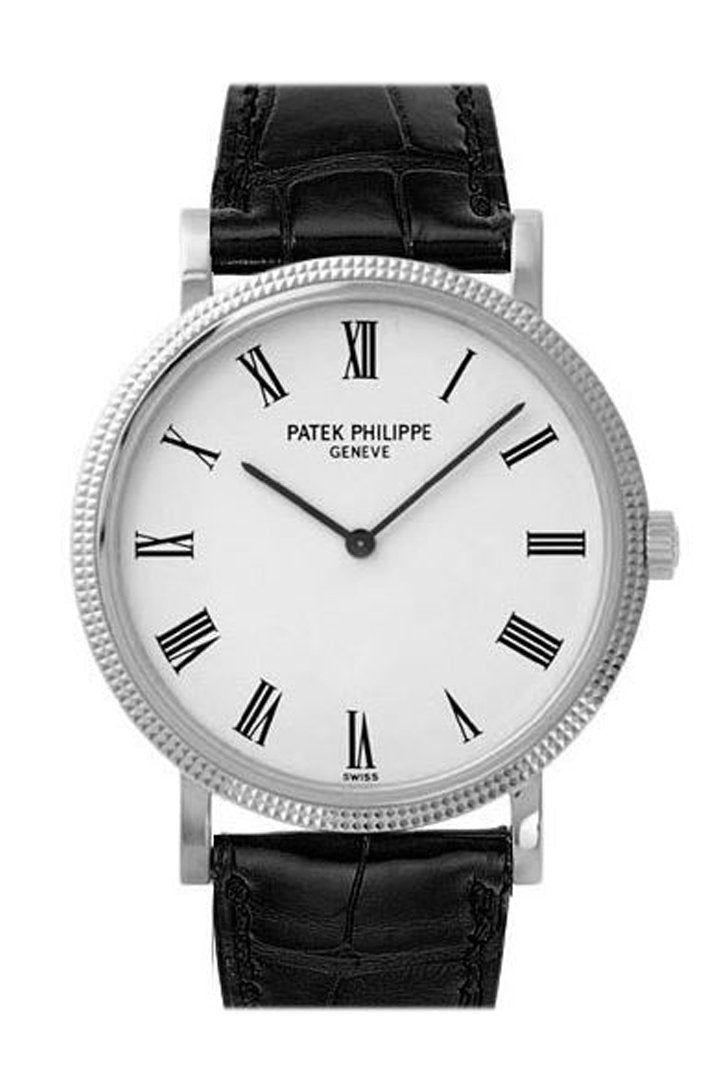 PAT€K PHIL!PPE Calatrava White Dial 18k White Gold 36mm Men's Watch 5120G
