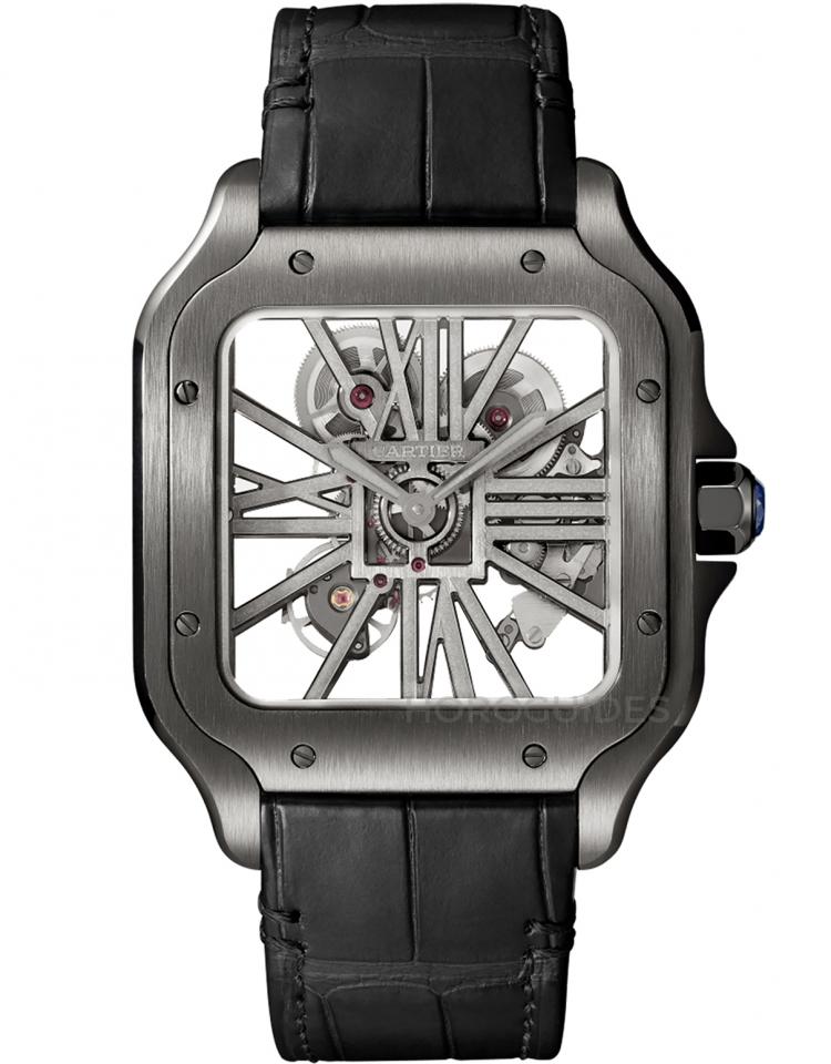 C@RTIER Santos Skeleton Black Steel Men��s Watch, WHSA0009
