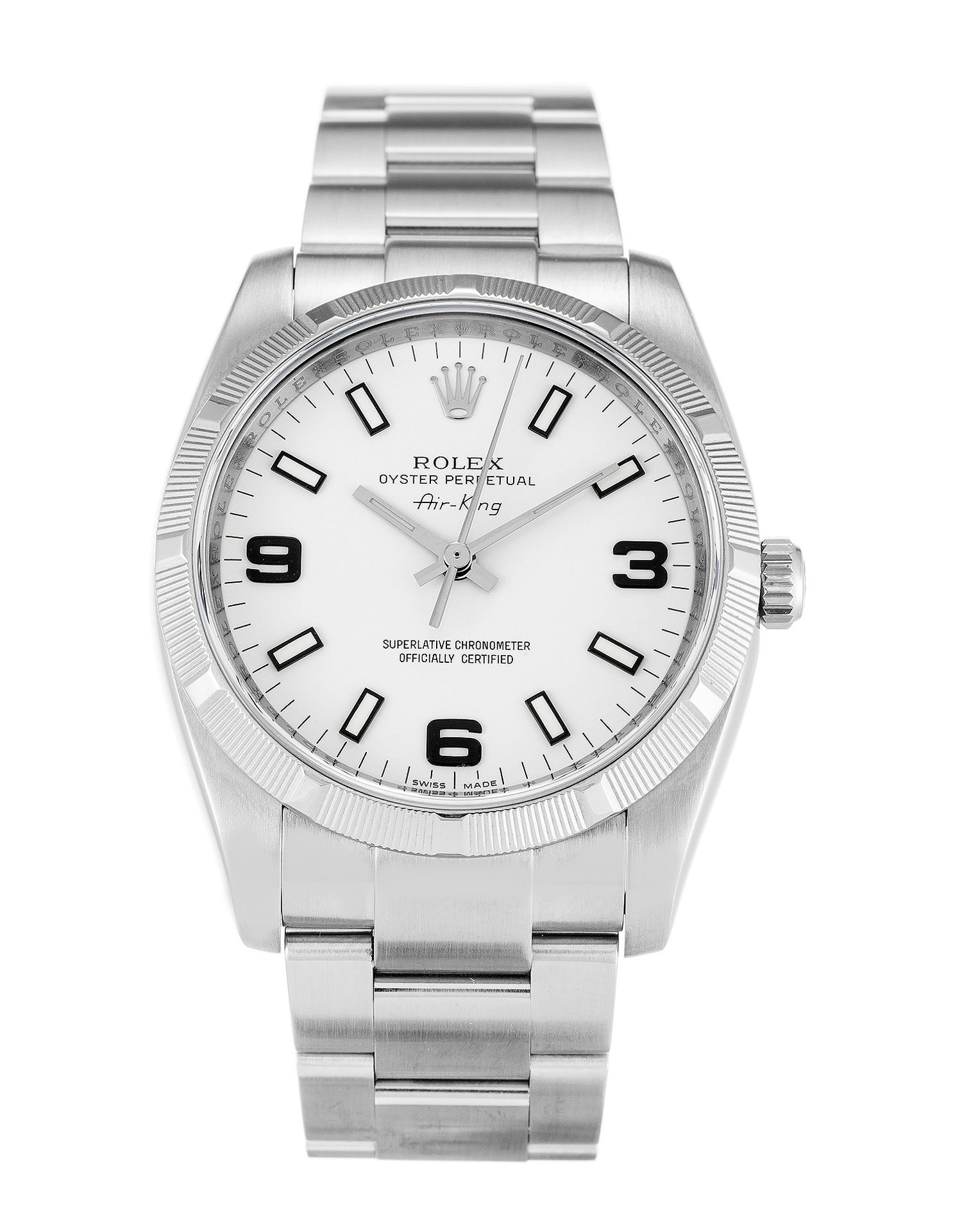 rol€x Air-King White Quarter Arabic 114210