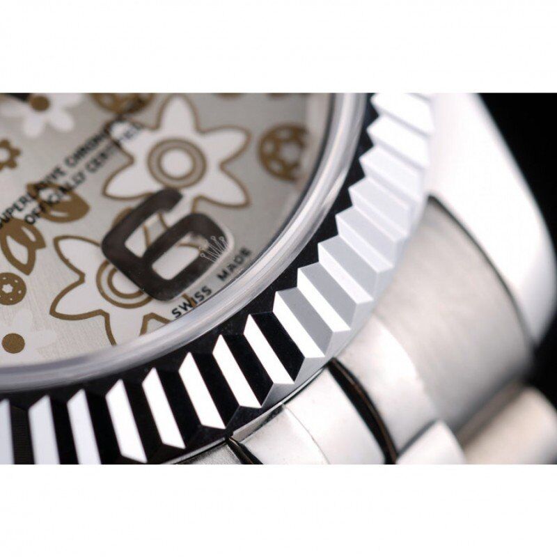 Rolex DateJust Stainless Steel Ribbed Bezel Flower Silver Dial 41983 - Orolen