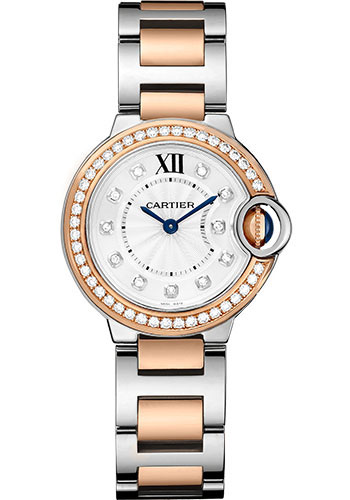 C@RTIER Ballon Bleu 28 mm Stainless steel & Rose Gold & Diamonds Lady��s Watch, W3BB0025