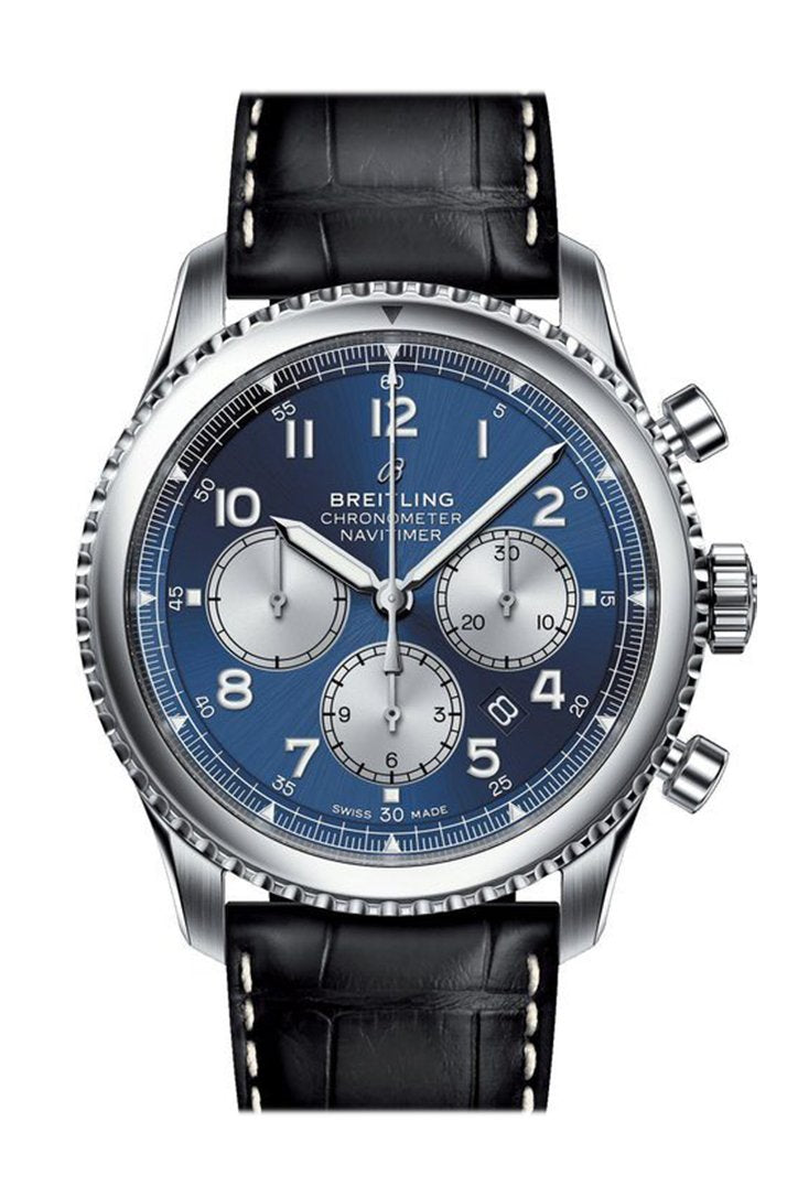 BRE!TLING Navitimer 8 B01 Chronograph Blue Dial Leather Men's Watch AB011713