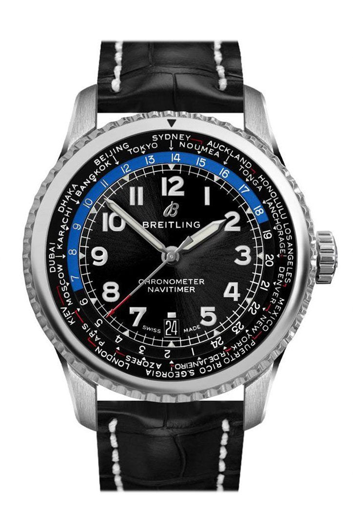 BRE!TLING Navitimer 8 B35 Autimatic Unitime Black Croc Deployment AB3521U41 B1P1