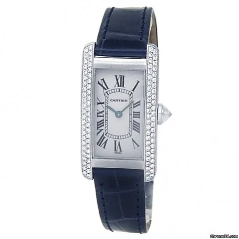 C@RTIER Tank Am��ricaine Medium Model 18K White Gold & Diamonds Ladies Watch, WJTA0031