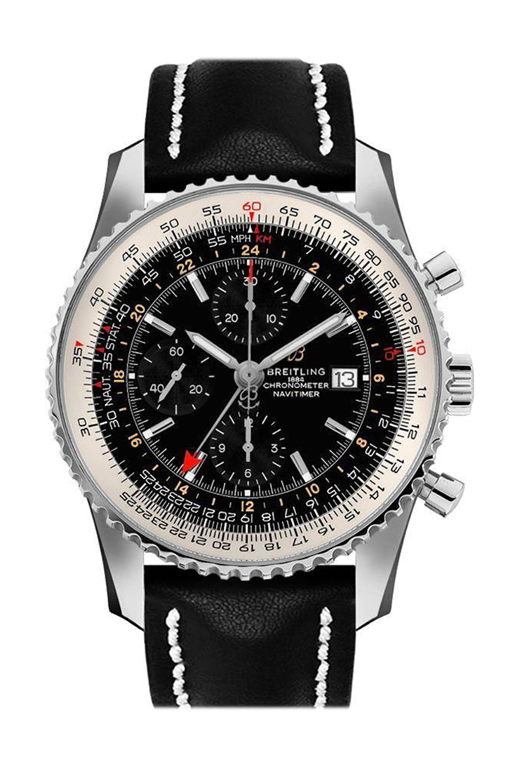 BRE!TLING Navitimer World Black Leather Deployment A24322121 B2X2